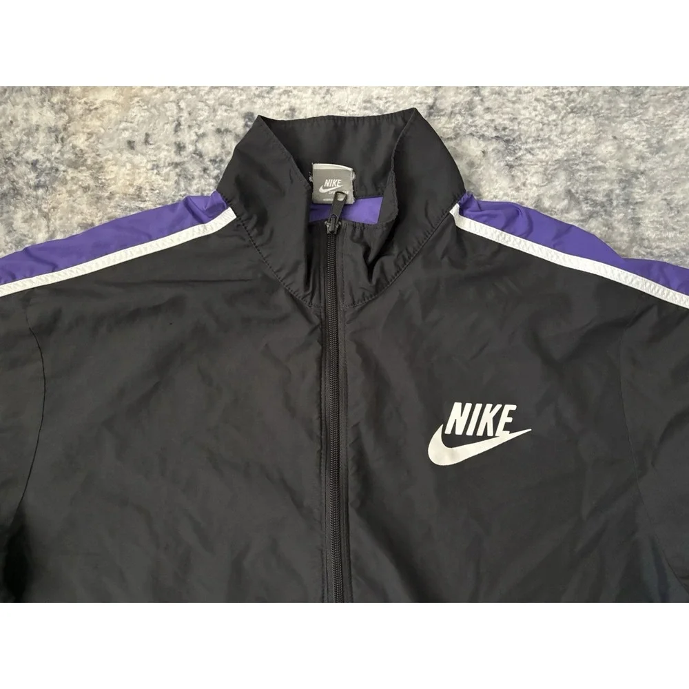Vintage Nike 1/3 Anorak Jacket XL Black Purple Track Pullover‎ Pocket 1/4 Zip